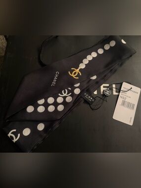 Black Polka Pearls Dot Silk Scarf